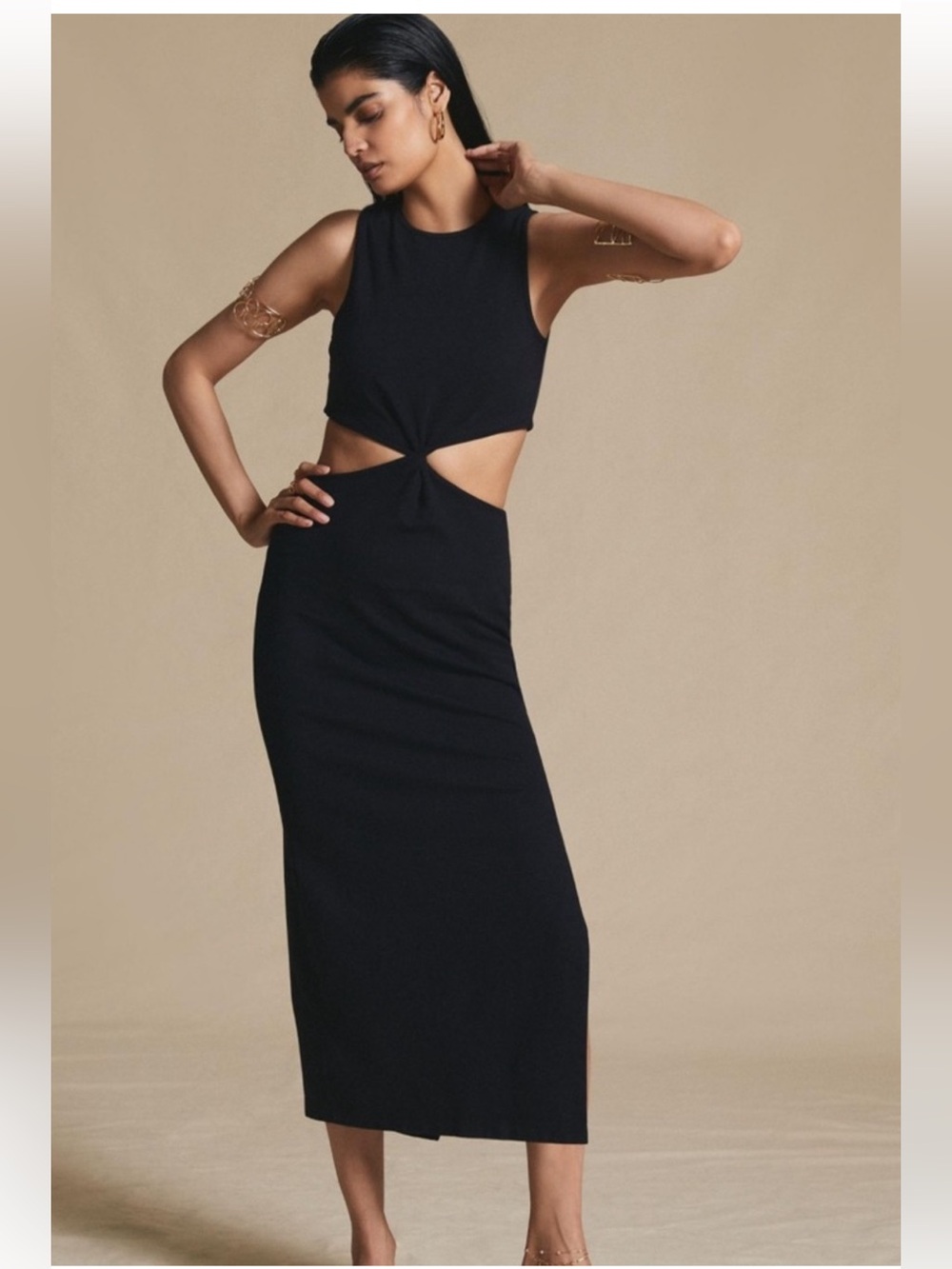 Sundry Anthropologie Black Cutout Bodycon Midi Dress in Black - Small/4-6